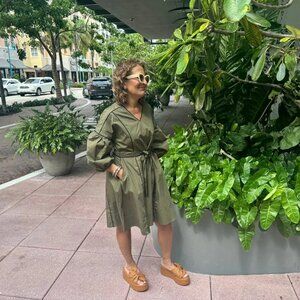 The Carrie Belted Cotton Dress in Olive